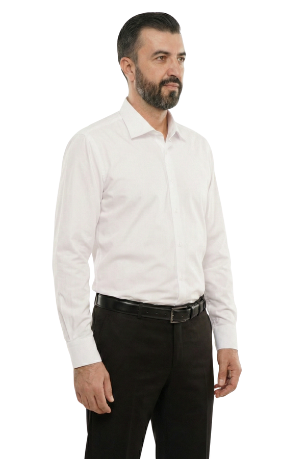 Cămașă Bărbați Albă Elegantă – Bumbac Elastic