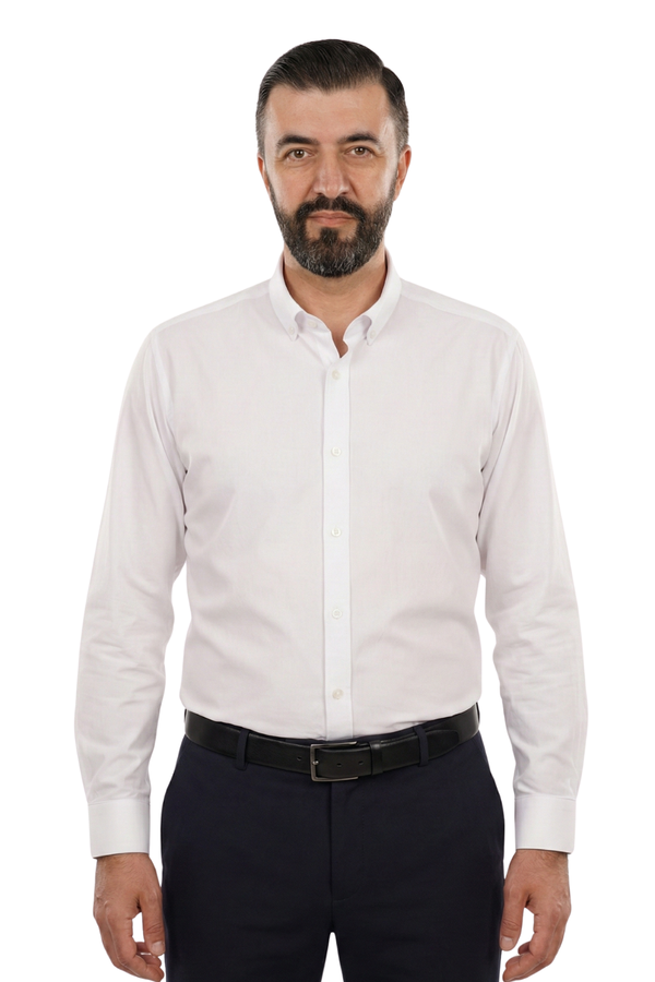 Cămașă Bărbați Albă – Bumbac Elastic