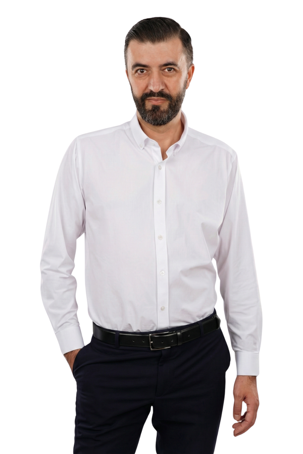 Cămașă Bărbați Albă – Bumbac Elastic