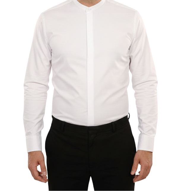 Cămașă Bărbați Albă cu Guler Tunică – 97% Bumbac