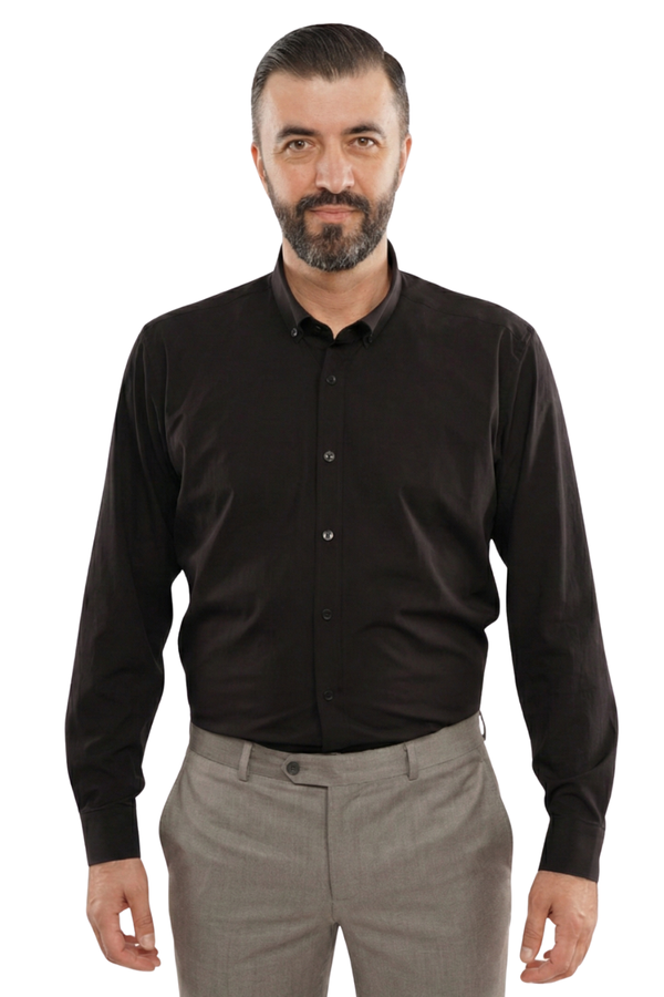 Cămașă Bărbați Neagră – Bumbac Elastic