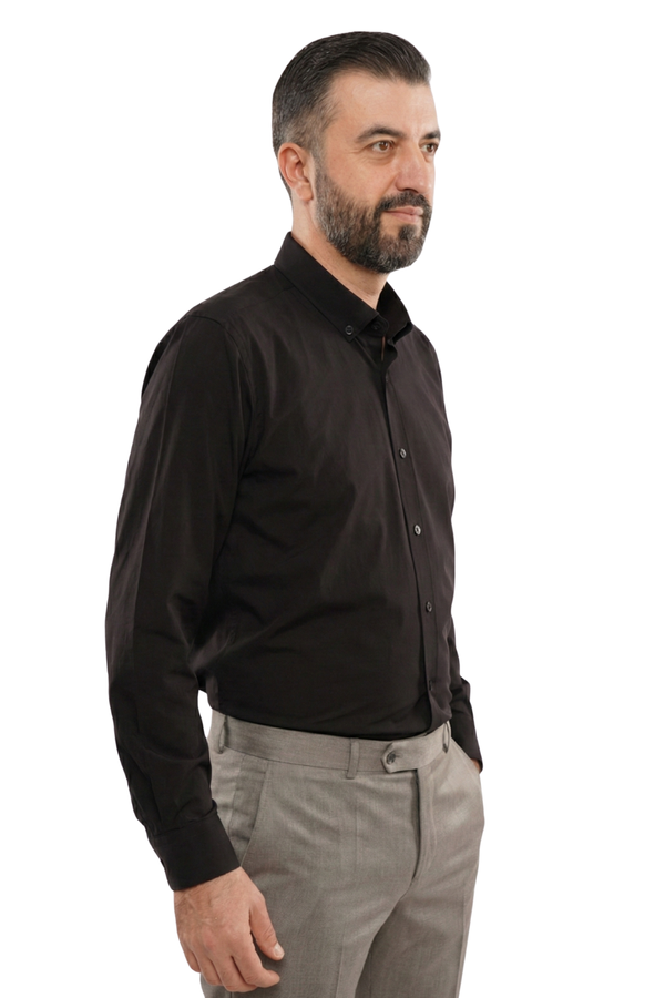 Cămașă Bărbați Neagră – Bumbac Elastic