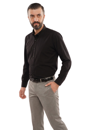 Cămașă Bărbați Neagră – Bumbac Elastic