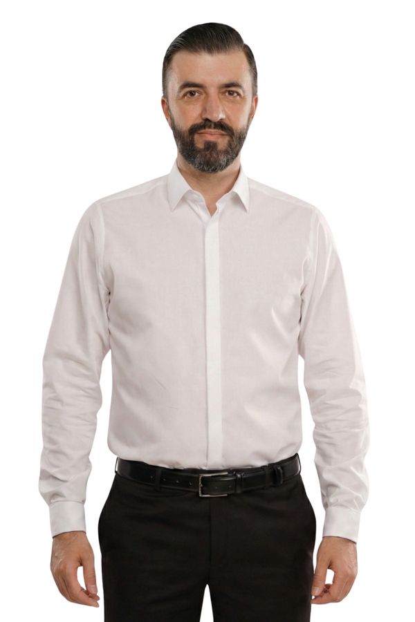 Cămașă Bărbați Albă Easy Iron – Bumbac Superfin cu Manșetă pentru Butoni