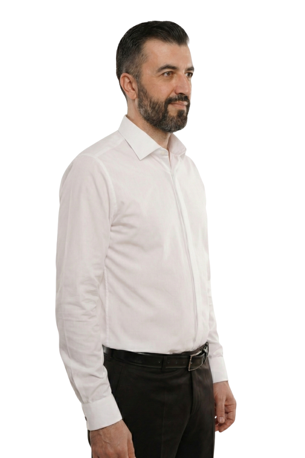 Cămașă Bărbați Albă Easy Iron – Bumbac Superfin cu Manșetă pentru Butoni