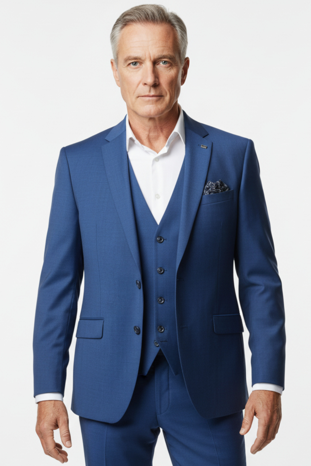 Costum Clasic din Lână Premium în Trei Piese - Albastru 6AM99832