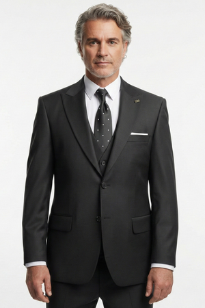Costum Clasic din Lână în Trei Piese - Negru 6AMF50104