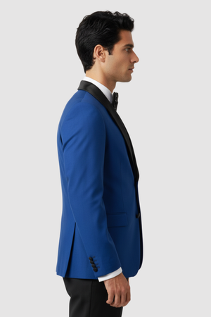 Costum de Ceremonie cu Rever Detașabil în Trei Piese - Albastru 6AM124