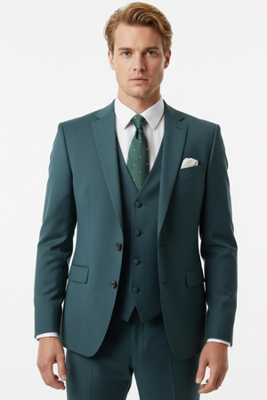 Costum din Lână Premium în Trei Piese - Turquoise 6AM1009374
