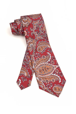 Cravată clasică burgundy cu imprimeu paisley portocaliu