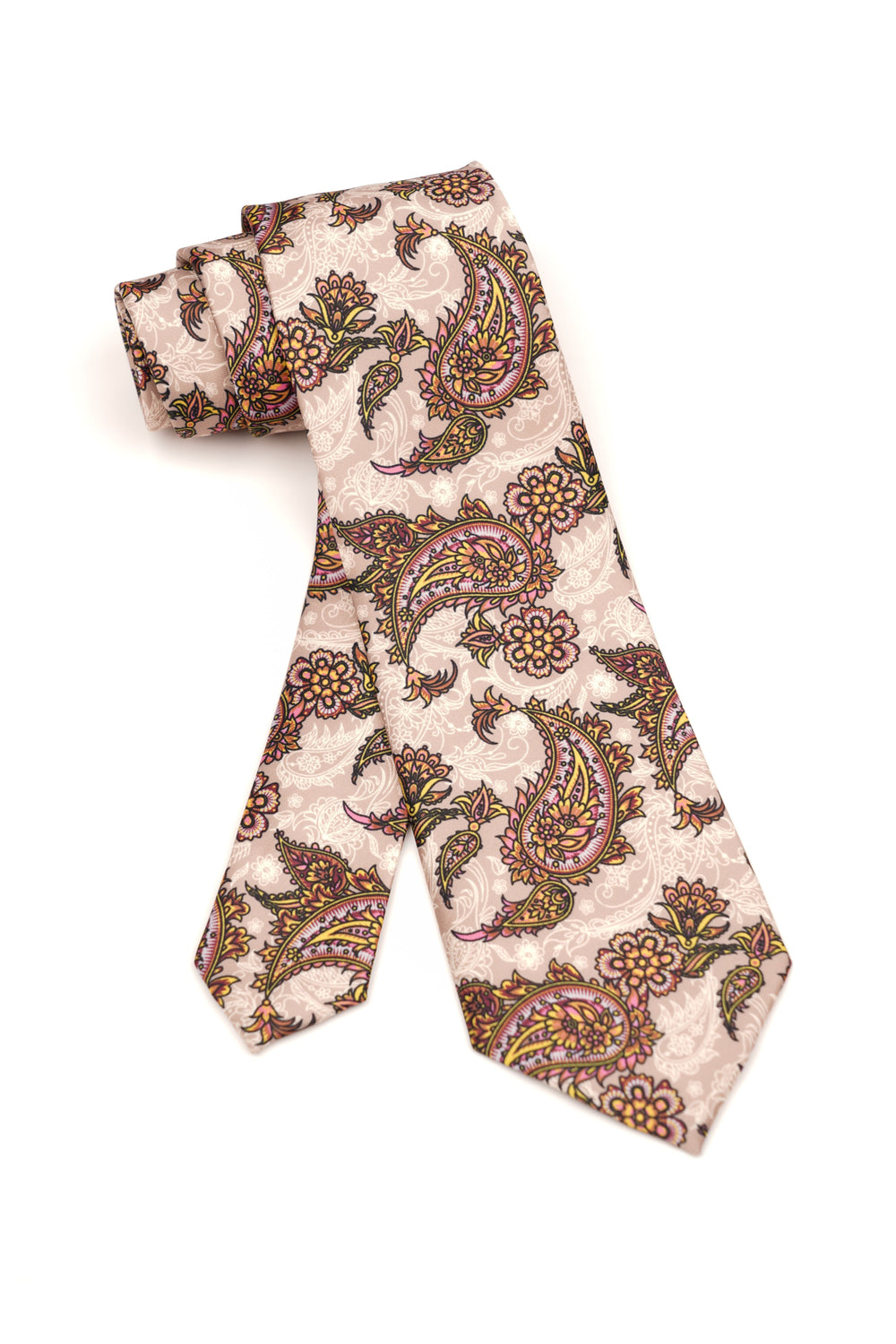 Cravată clasică crem cu imprimeu paisley floral multicolor