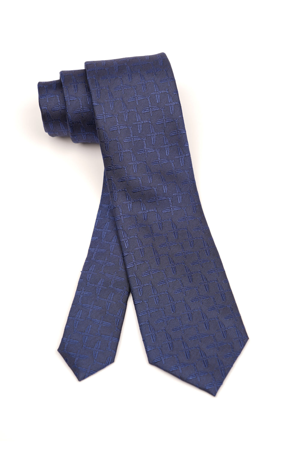 Cravată clasică bleumarin cu model geometric discret
