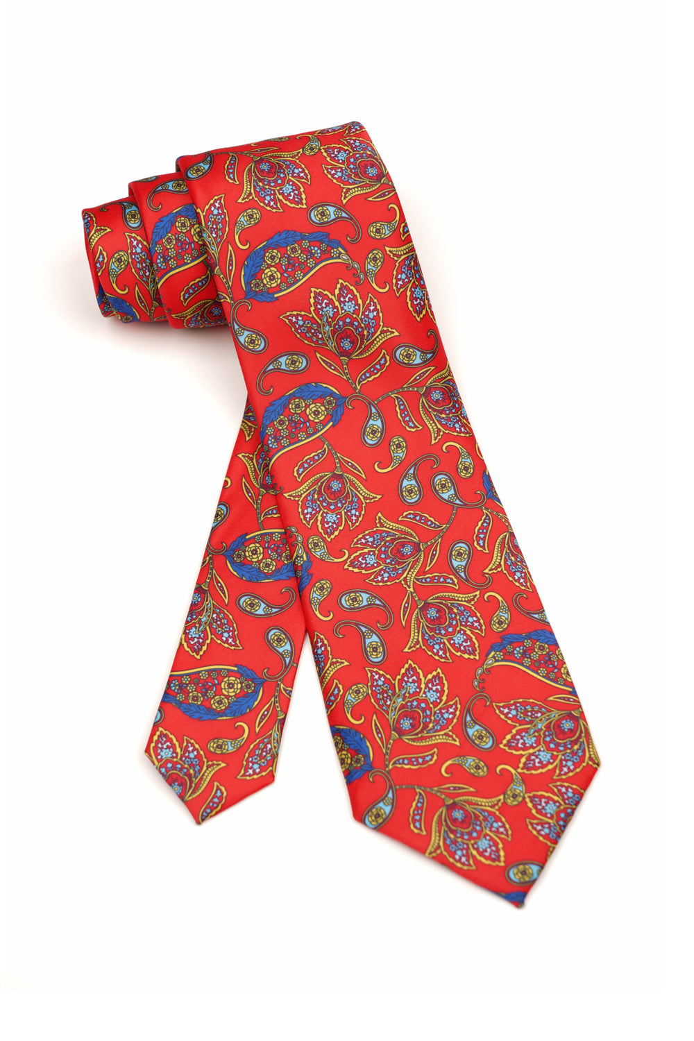 Cravată clasică roșie cu imprimeu paisley multicolor