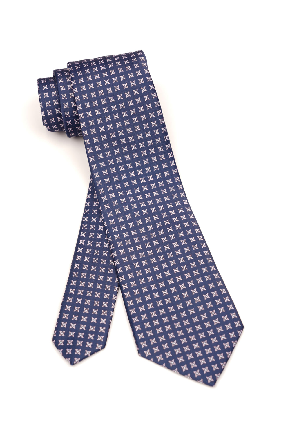 Cravată bleumarin cu model geometric alb