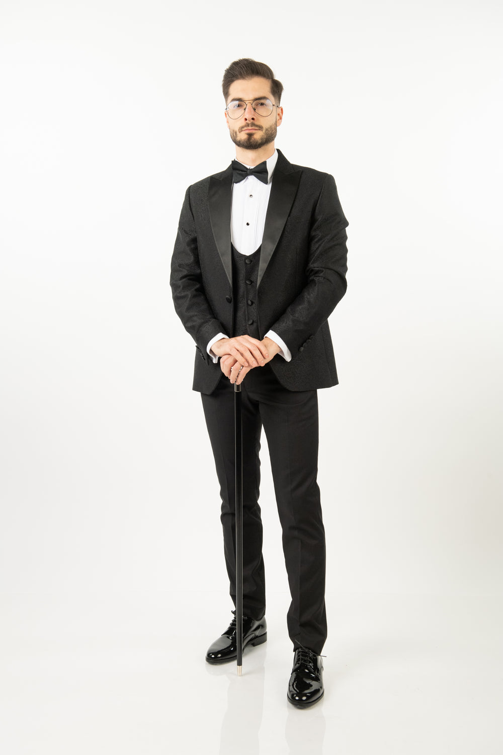 Costum Ceremonie - 3 Piese Negru Brocart