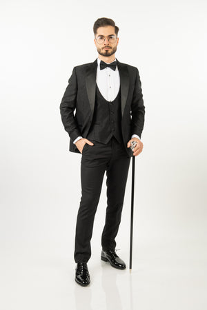 Costum Ceremonie - 3 Piese Negru Brocart