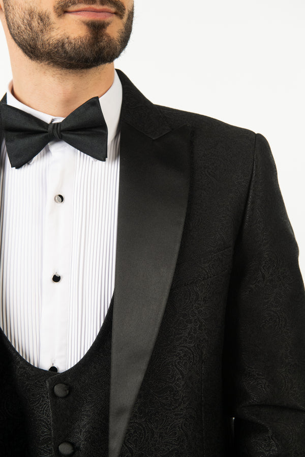 Costum Ceremonie - 3 Piese Negru Brocart