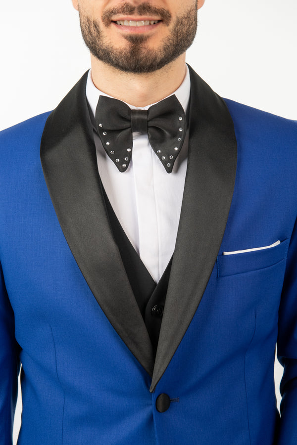 Costum Ceremonie - Albastru Cu Rever Detașabil Negru (2 nasturi)