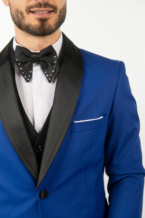 Costum Ceremonie - Albastru Cu Rever Detașabil Negru (2 nasturi)