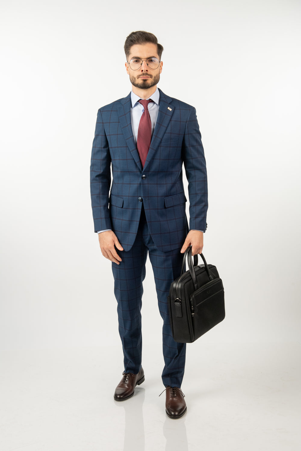 Costum Clasic Bărbați - Albastru Carouri