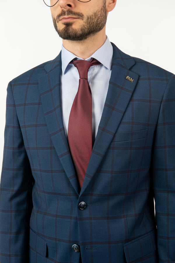 Costum Clasic Bărbați - Albastru Carouri