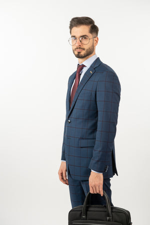 Costum Clasic Bărbați - Albastru Carouri