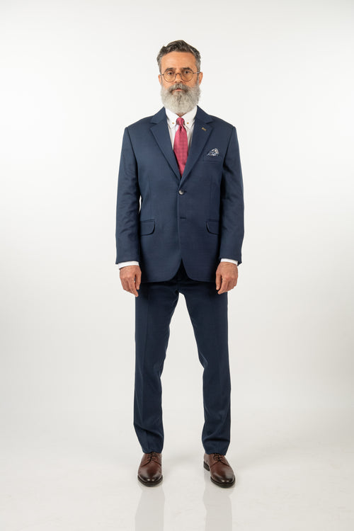 Costum Bărbați Bleumarin cu Carouri Negre din Lână