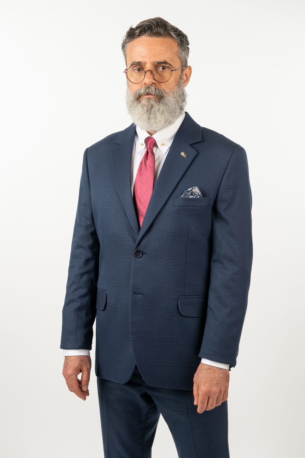 Costum Bărbați Bleumarin cu Carouri Negre din Lână