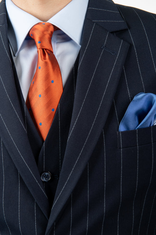 Costum Clasic Bărbați - Negru cu Dungi Albe din 3 Piese