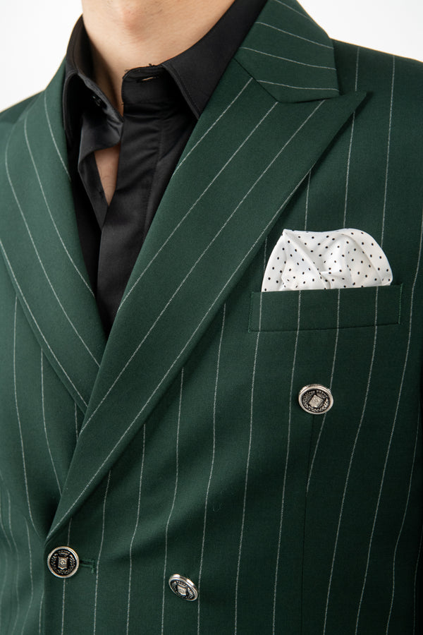Costum 2 Rânduri Nasturi - Verde cu Dungi Albe