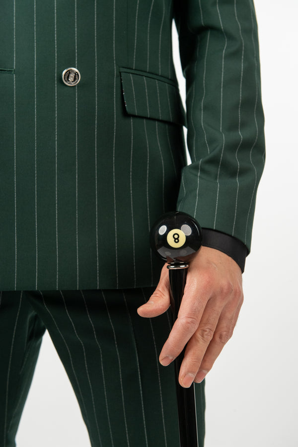 Costum 2 Rânduri Nasturi - Verde cu Dungi Albe