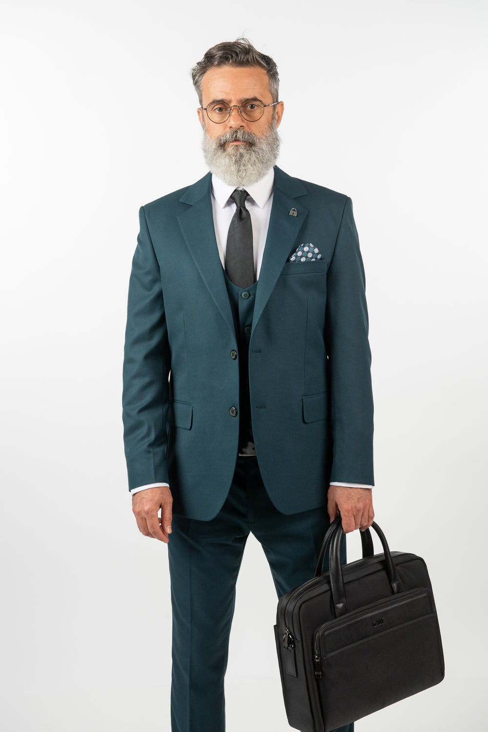 Costum Bărbați Turquoise din Lână în Trei Piese