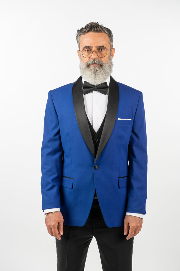 Costum Ceremonie - Albastru Cu Rever Negru (1 nasture)