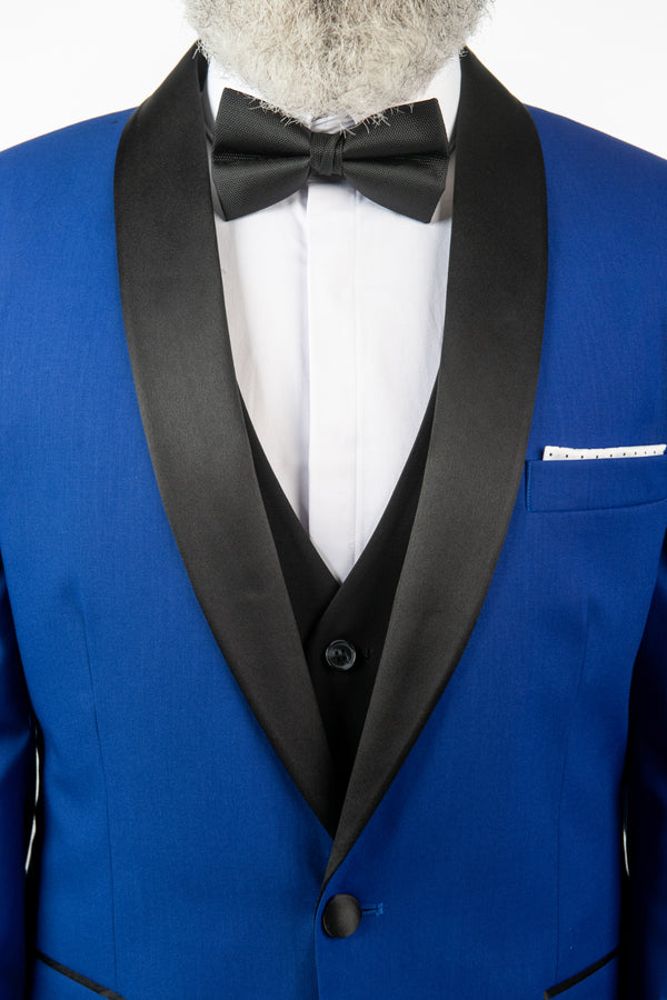 Costum Ceremonie - Albastru Cu Rever Negru (1 nasture)