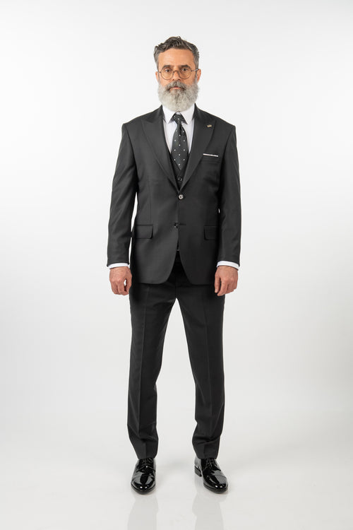 Costum Bărbați Negru de Ceremonie din Lână în Trei Piese