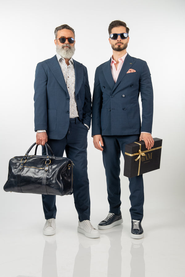 Costum Clasic Bărbați - Bleu Creponat