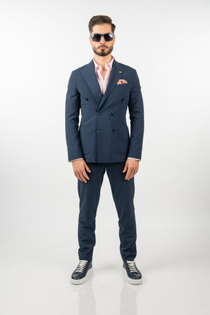 Costum 2 Rânduri Nasturi - Bleumarin Texturat