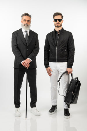 Costum Bărbați Negru Texturat din Țesătură Tehnică Elegantă