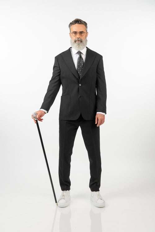 Costum Bărbați Negru Texturat din Țesătură Tehnică Elegantă