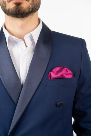Costum 2 Rânduri Nasturi - Bleumarin cu Rever Satinat