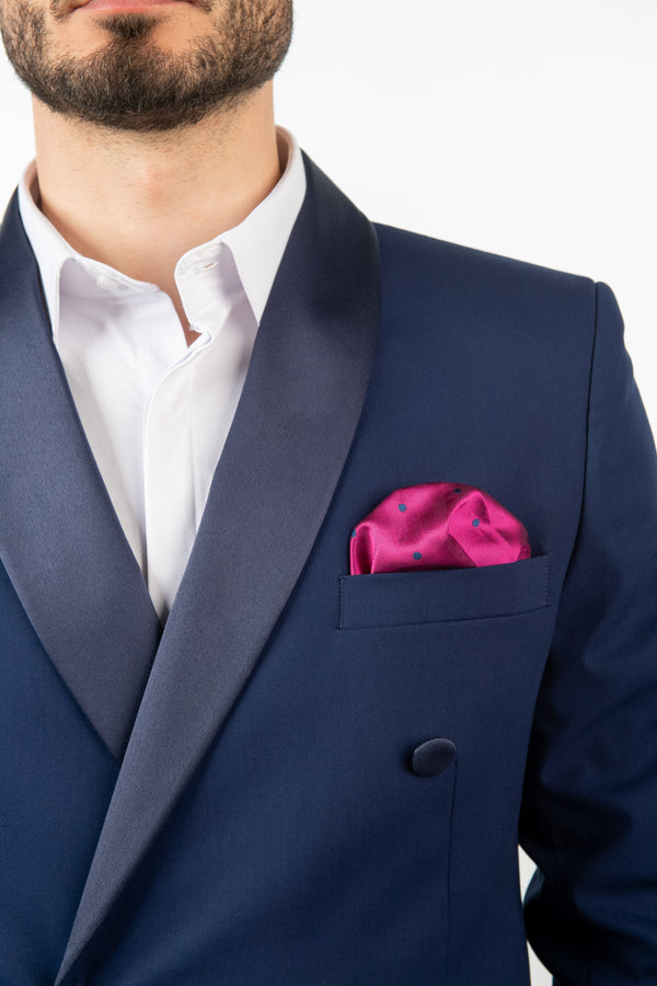 Costum 2 Rânduri Nasturi - Bleumarin cu Rever Satinat