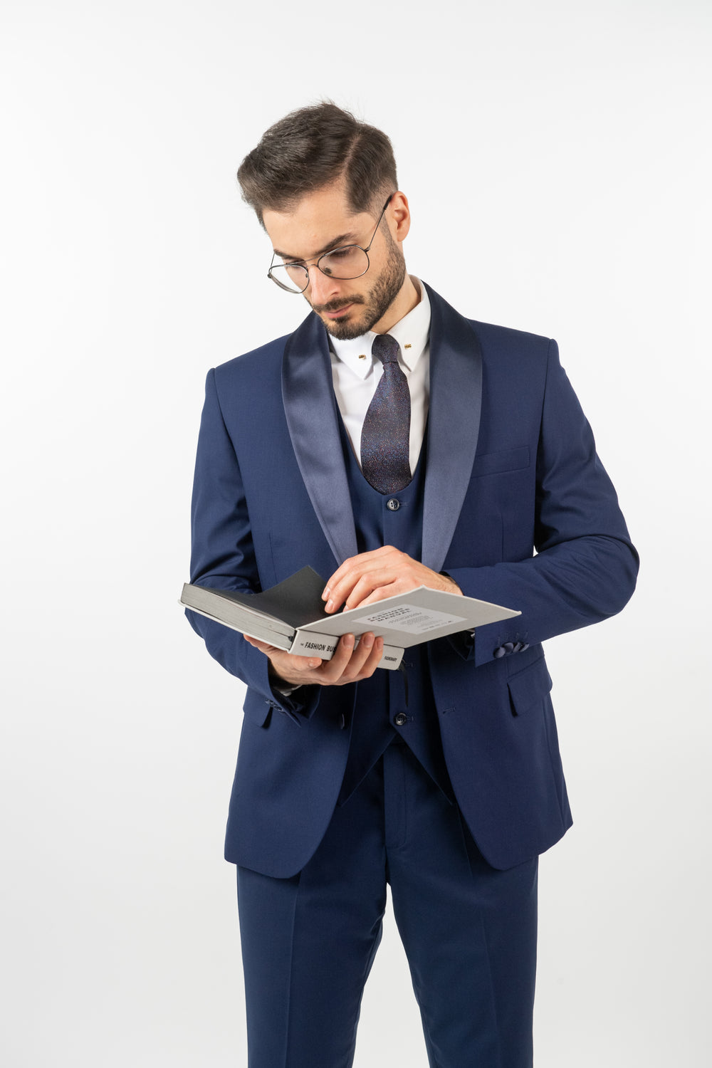 Costum Ceremonie - Bleumarin din 3 Piese cu Rever Detașabil
