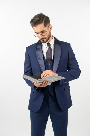 Costum Ceremonie - Bleumarin din 3 Piese cu Rever Detașabil