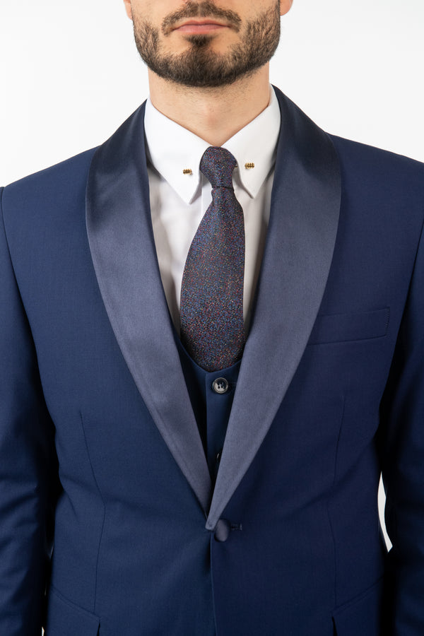 Costum Ceremonie - Bleumarin din 3 Piese cu Rever Detașabil