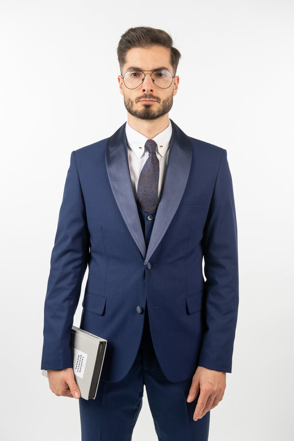 Costum Ceremonie - Bleumarin din 3 Piese cu Rever Detașabil