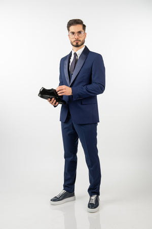 Costum Ceremonie - Bleumarin din 3 Piese cu Rever Detașabil