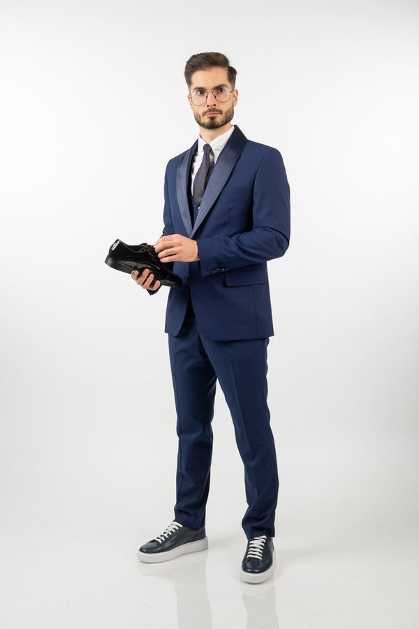 Costum Ceremonie - Bleumarin din 3 Piese cu Rever Detașabil