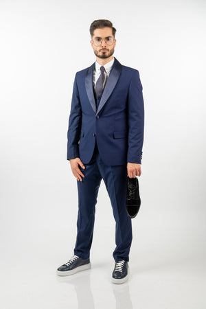Costum Ceremonie - Bleumarin din 3 Piese cu Rever Detașabil