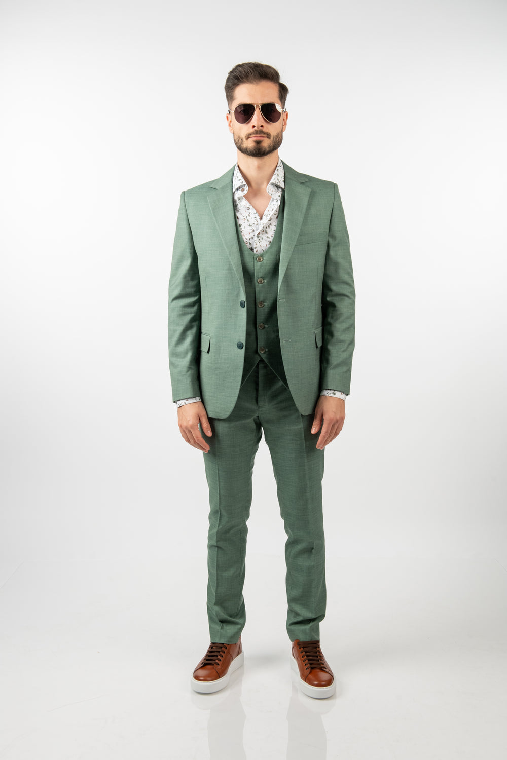 Costum Clasic Bărbați - Verde-Mentă din 3 Piese