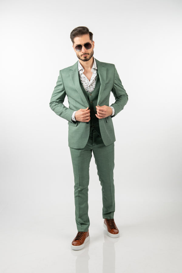 Costum Clasic Bărbați - Verde-Mentă din 3 Piese